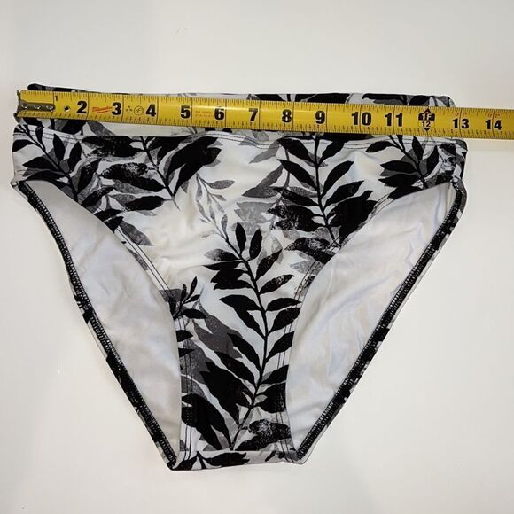 NWOT Splendid High Waist Swim Bikini Bottom XS Black White Leaf - Picture 5 of 12